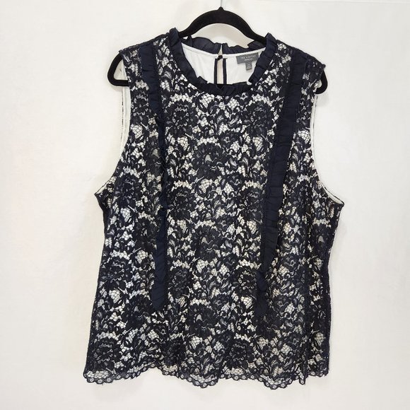 The Limited Tops - THE LIMITED Plus Sleeveless Ruffle Lace Top Size 2X Black/White Color LIKE NEW!